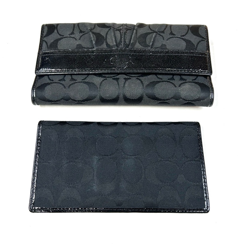 Vintage Coach Trifold Wallet With Checkbook Cover Black Signature C #3150